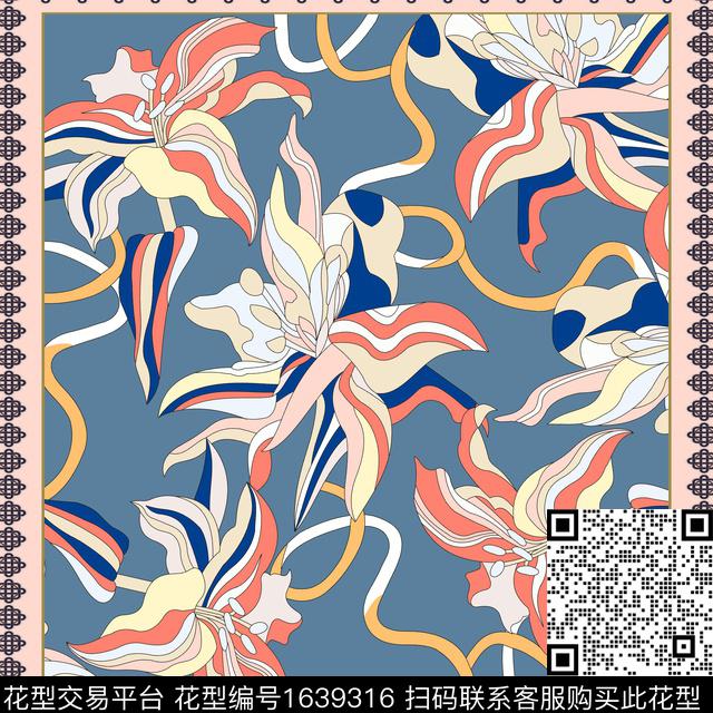 几何方巾抽象传统印花花型下载（图片编号: 1639316） - 瓦栏（Walan）