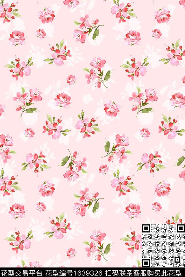 水彩花卉小碎花剪影数码印花花型下载（图片编号: 1639326） - 瓦栏（Walan）