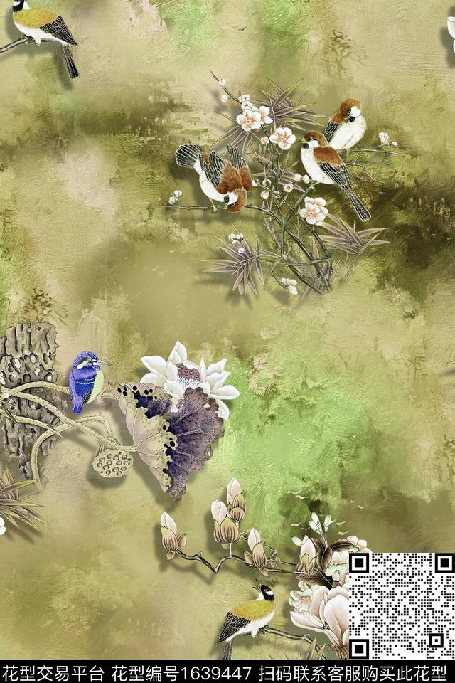 中国风花鸟旗袍数码印花花型下载（图片编号: 1639447） - 瓦栏（Walan）