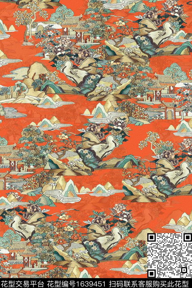 绣花花型中国风旗袍数码印花花型下载（图片编号: 1639451） - 瓦栏（Walan）
