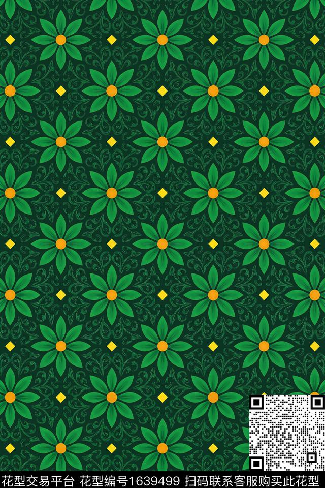民族风花卉数码印花花型下载（图片编号: 1639499） - 瓦栏（Walan）