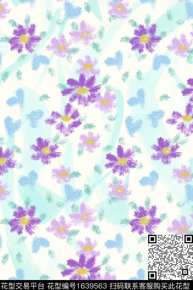 爱心花卉小碎花数码印花花型下载（图片编号: 1639563） - 瓦栏（Walan）
