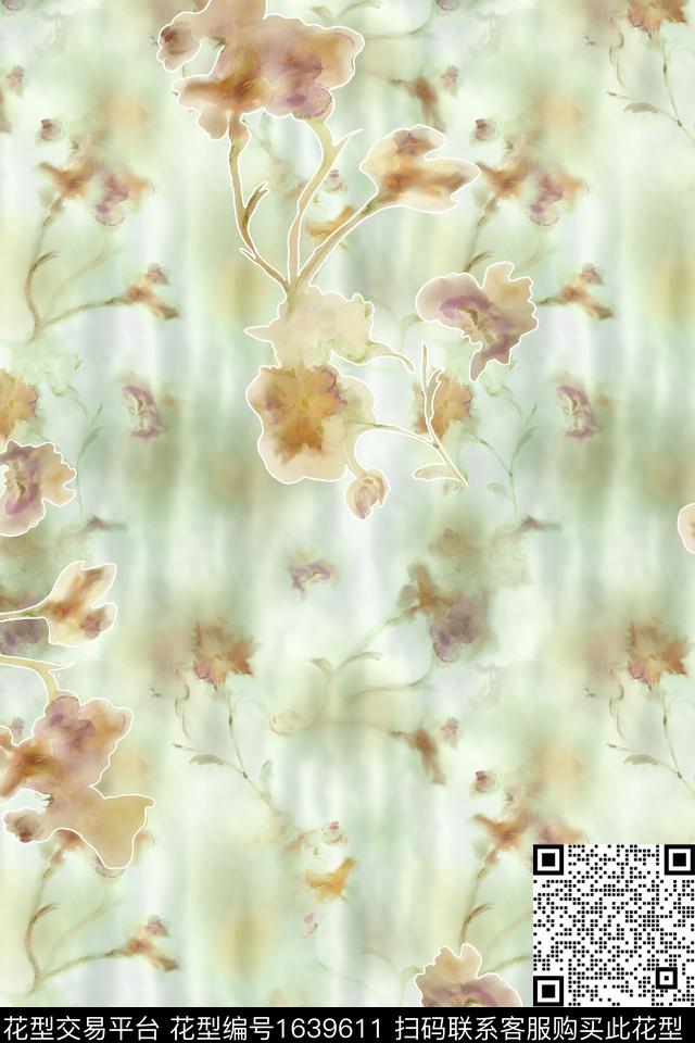 抽象花卉水彩抽象数码印花花型下载（图片编号: 1639611） - 瓦栏（Walan）