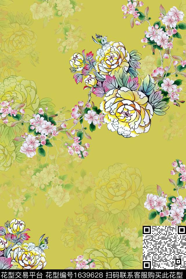 中国风大花旗袍数码印花花型下载（图片编号: 1639628） - 瓦栏（Walan）