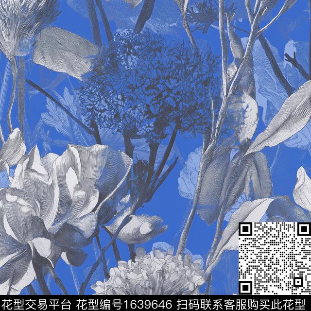 花卉大花抽象花卉数码印花花型下载（图片编号: 1639646） - 瓦栏（Walan）