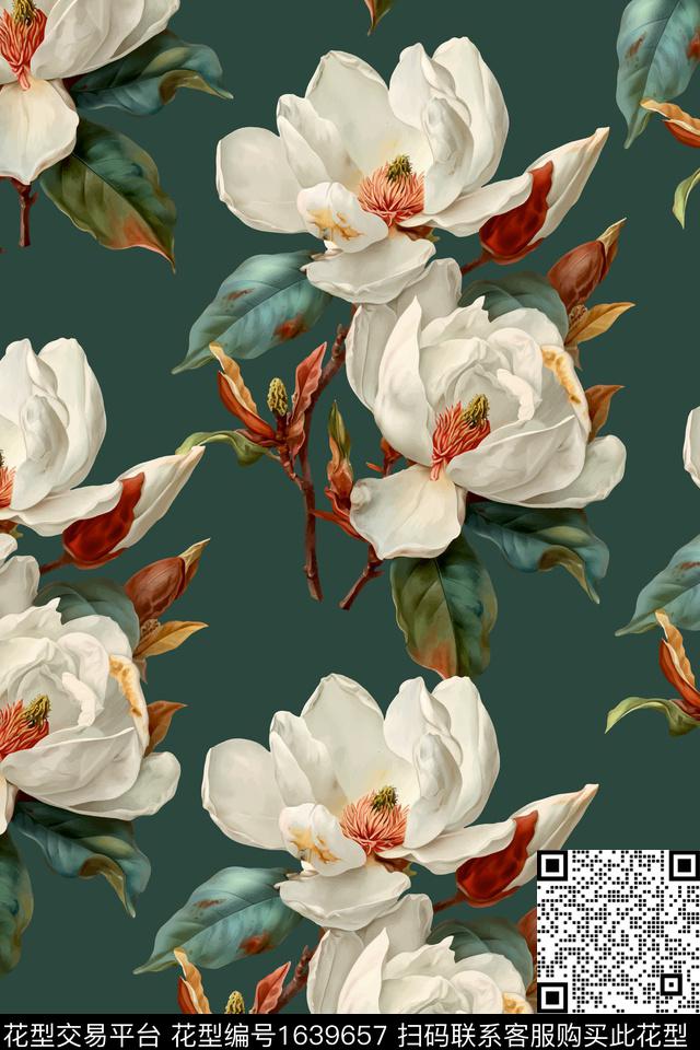 大花花卉女装数码印花花型下载（图片编号: 1639657） - 瓦栏（Walan）