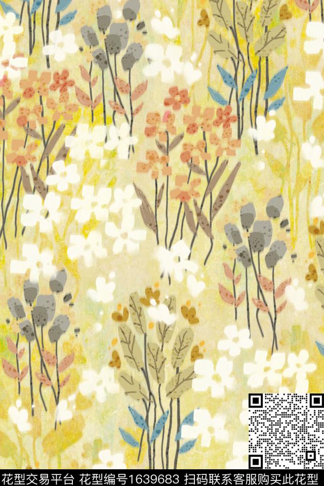 花卉童装抽象数码印花花型下载（图片编号: 1639683） - 瓦栏（Walan）