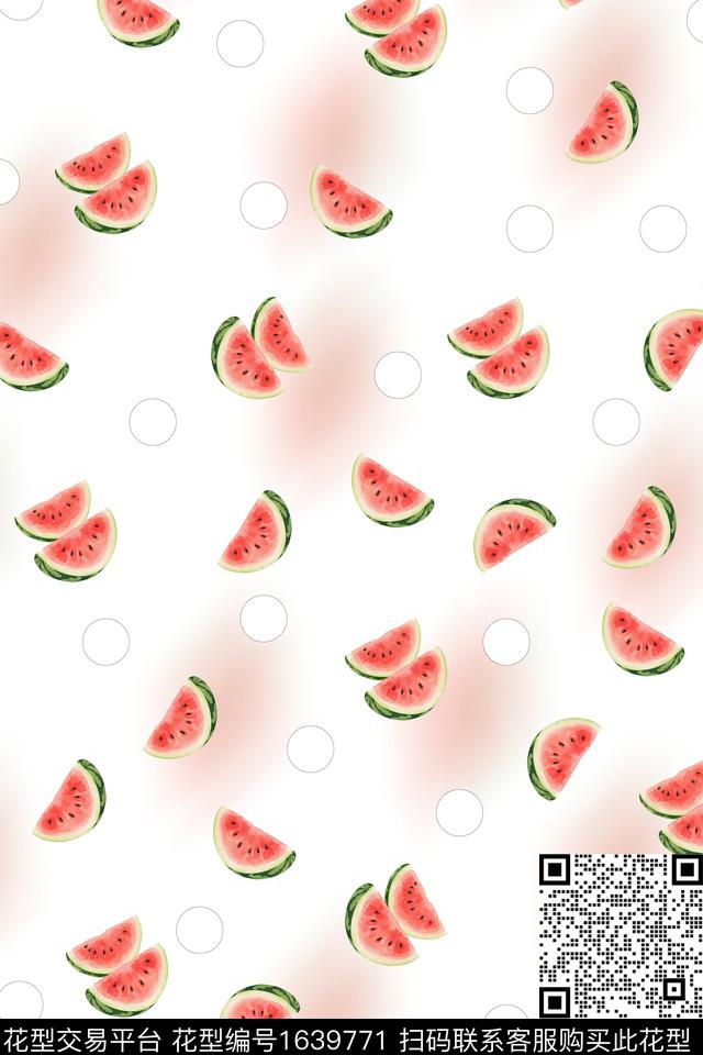 满版散花数码花型西瓜数码印花花型下载（图片编号: 1639771） - 瓦栏（Walan）