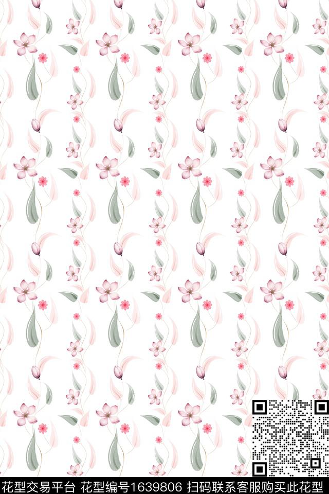 年轻女性花卉水彩数码印花花型下载（图片编号: 1639806） - 瓦栏（Walan）