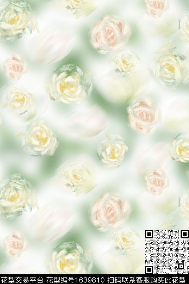 年轻女性花卉水彩数码印花花型下载（图片编号: 1639810） - 瓦栏（Walan）