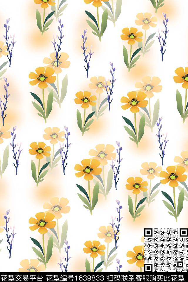 年轻女装满版散花水彩花卉数码印花花型下载（图片编号: 1639833） - 瓦栏（Walan）