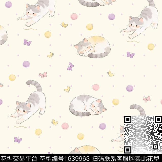 波点趣味猫数码印花花型下载（图片编号: 1639963） - 瓦栏（Walan）