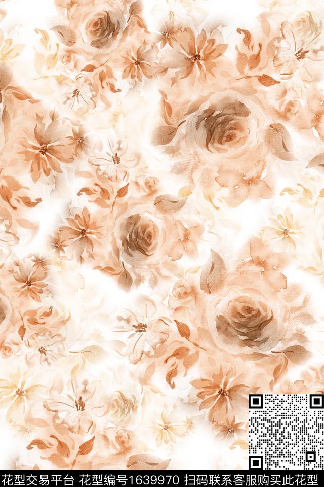 花卉水彩花卉数码印花花型下载（图片编号: 1639970） - 瓦栏（Walan）