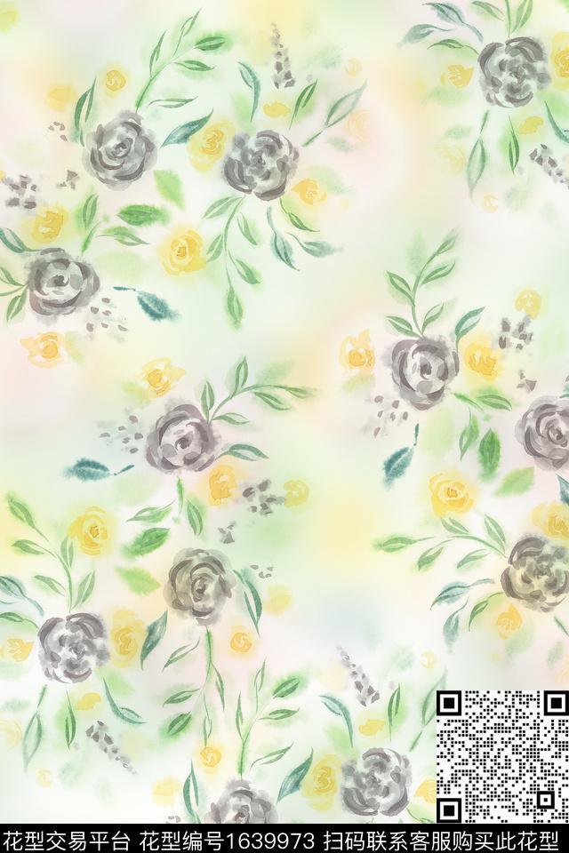水彩花卉花卉春夏花型数码印花花型下载（图片编号: 1639973） - 瓦栏（Walan）