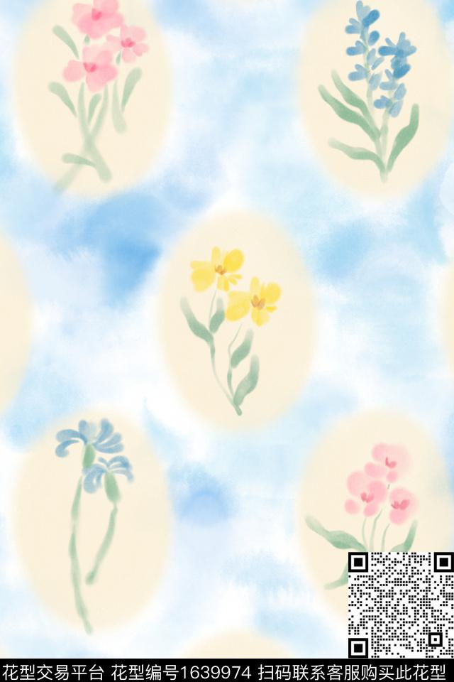 小清新清爽底花卉花卉数码印花花型下载（图片编号: 1639974） - 瓦栏（Walan）