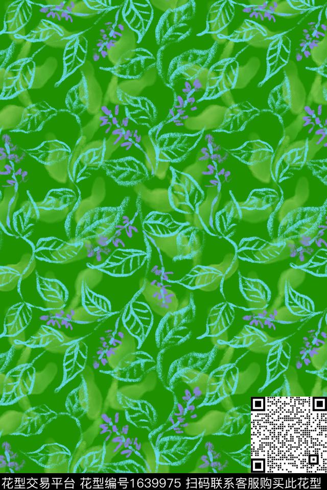花卉水彩绿植树叶数码印花花型下载（图片编号: 1639975） - 瓦栏（Walan）