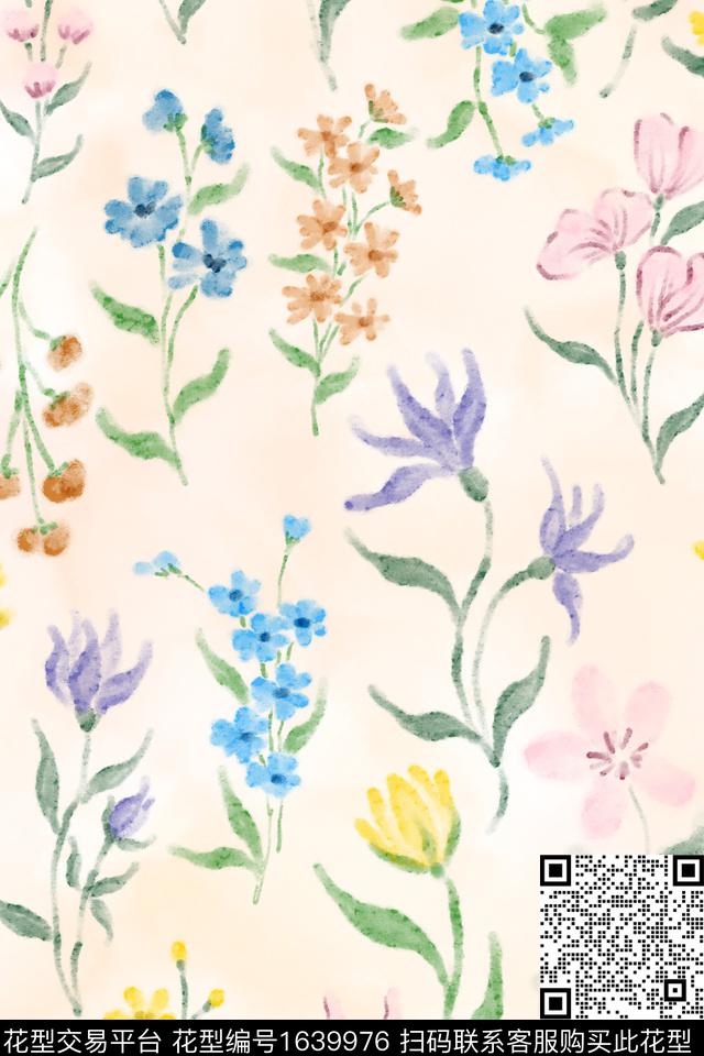 小清新清爽底花卉花卉数码印花花型下载（图片编号: 1639976） - 瓦栏（Walan）