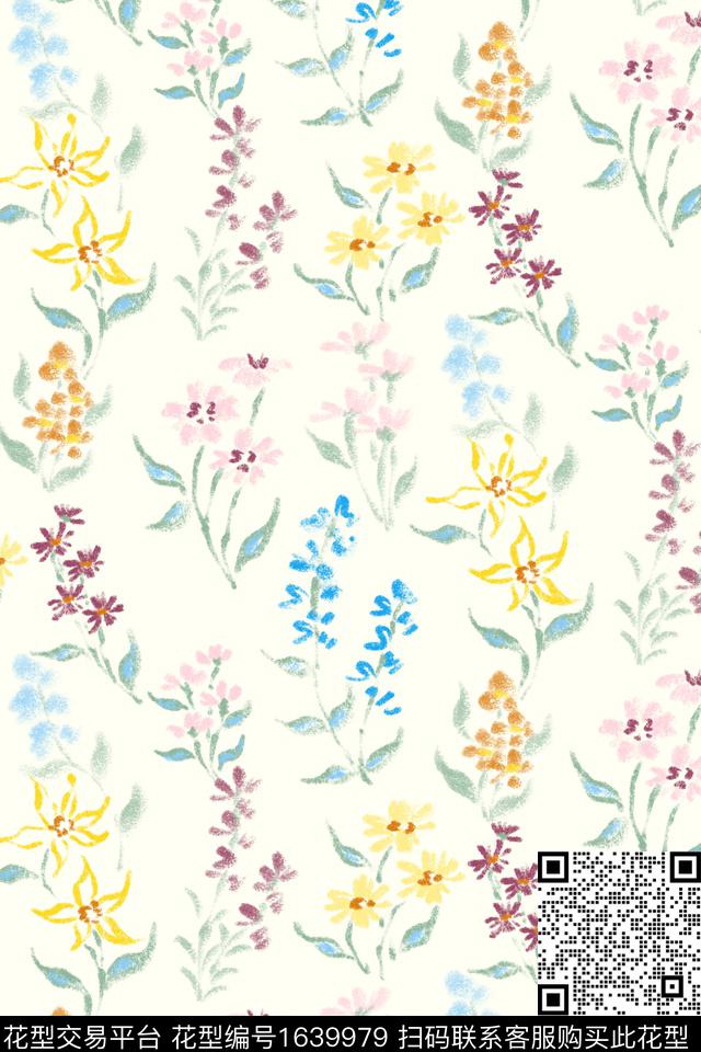 小清新清爽底花卉可爱数码印花花型下载（图片编号: 1639979） - 瓦栏（Walan）