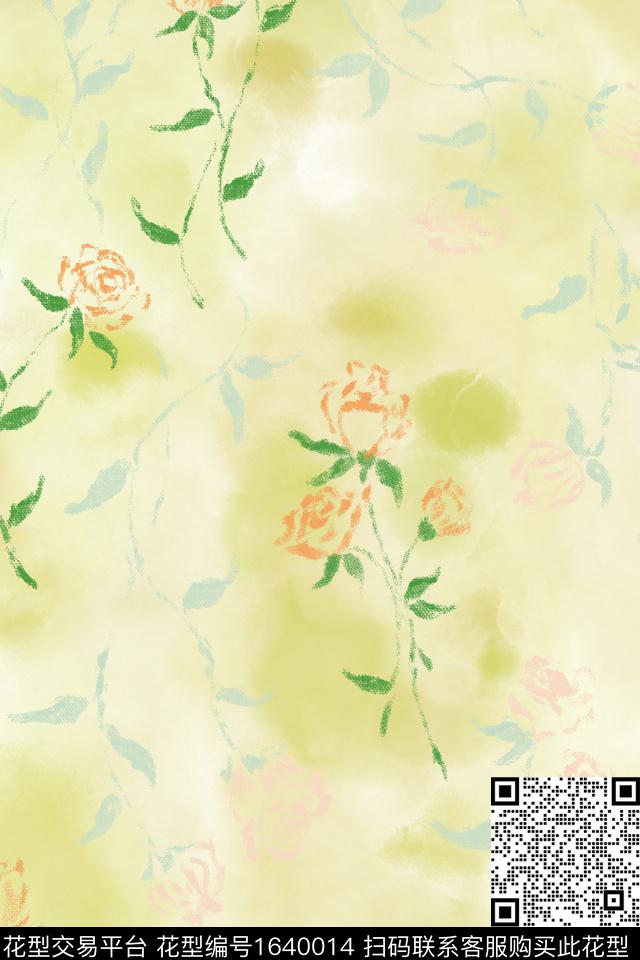 侘寂花卉水彩数码印花花型下载（图片编号: 1640014） - 瓦栏（Walan）
