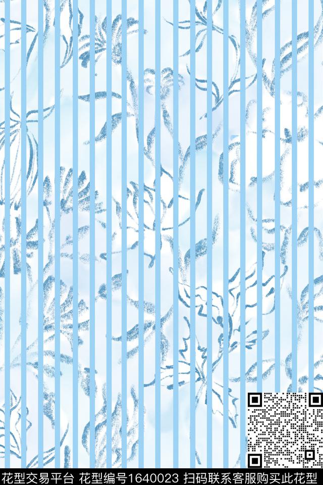 小清新蓝白水彩数码印花花型下载（图片编号: 1640023） - 瓦栏（Walan）