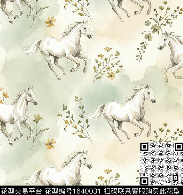 马花卉水彩数码印花花型下载（图片编号: 1640031） - 瓦栏（Walan）