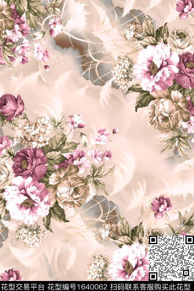真丝满版散花花卉数码印花花型下载（图片编号: 1640062） - 瓦栏（Walan）