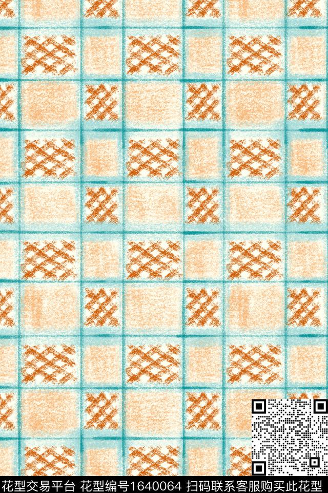 肌理笔触格子数码印花花型下载（图片编号: 1640064） - 瓦栏（Walan）