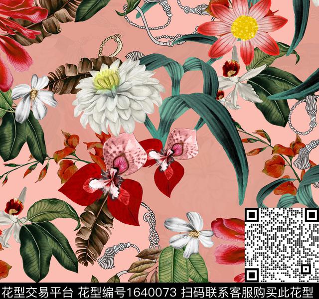花卉珠宝流苏复古数码印花花型下载（图片编号: 1640073） - 瓦栏（Walan）