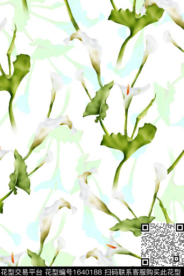 满版散花花卉罂粟花数码印花花型下载（图片编号: 1640188） - 瓦栏（Walan）