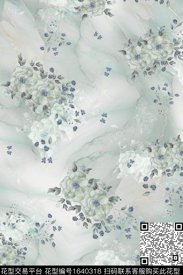 年轻女装满版散花花卉数码印花花型下载（图片编号: 1640318） - 瓦栏（Walan）