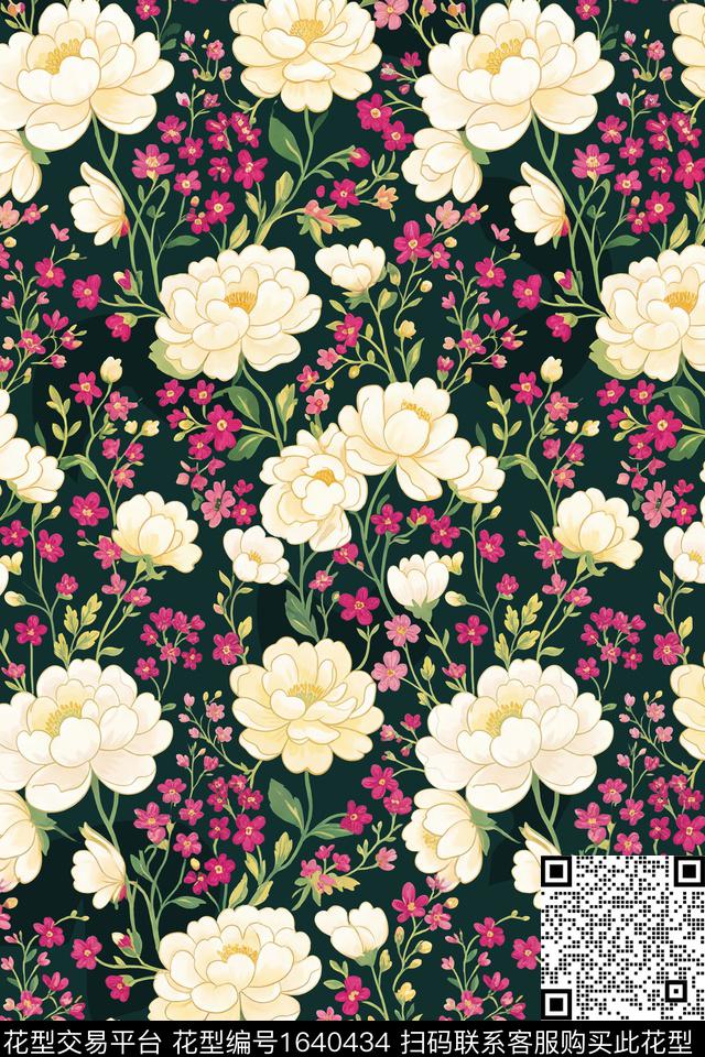 水彩花卉满版散花花卉数码印花花型下载（图片编号: 1640434） - 瓦栏（Walan）