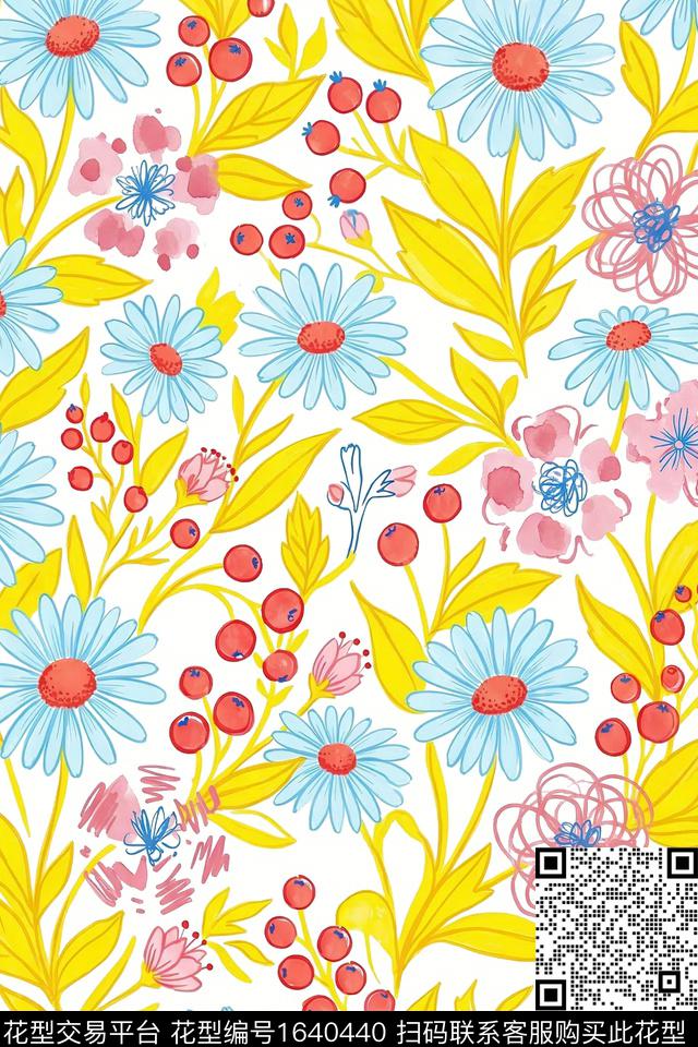 年轻女装水彩花卉花卉数码印花花型下载（图片编号: 1640440） - 瓦栏（Walan）