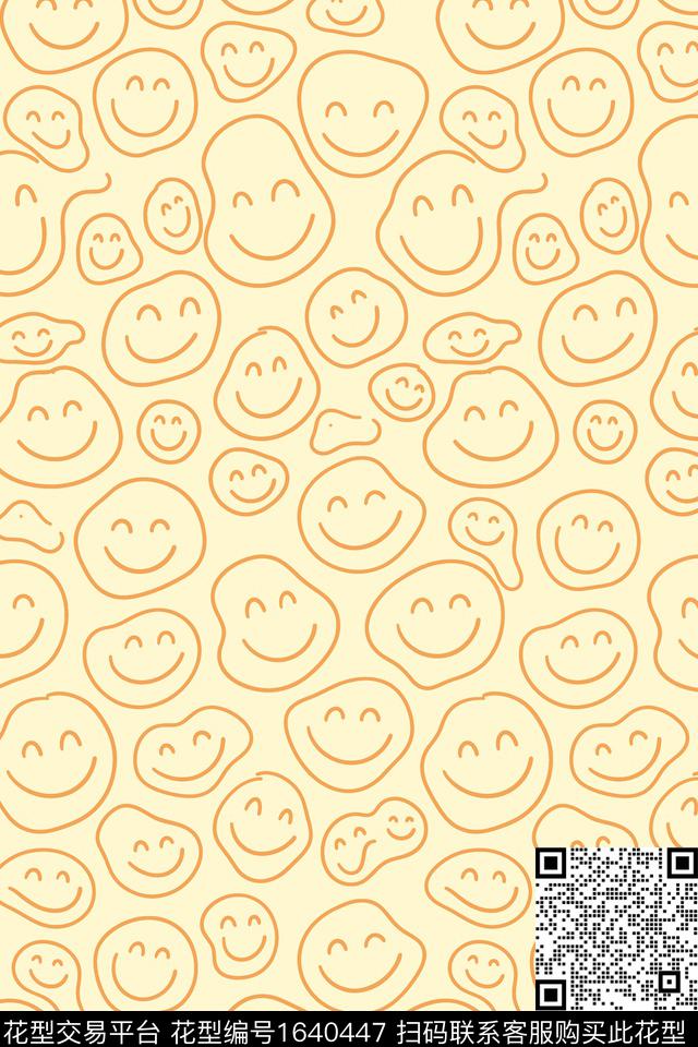 抽象趣味笑脸数码印花花型下载（图片编号: 1640447） - 瓦栏（Walan）