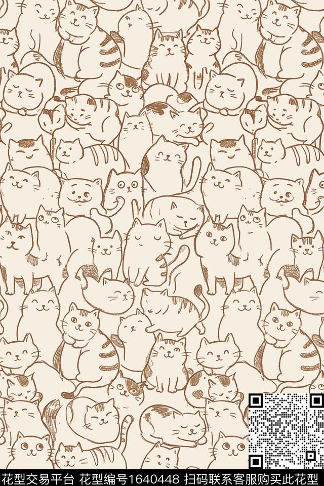 猫趣味可爱数码印花花型下载（图片编号: 1640448） - 瓦栏（Walan）