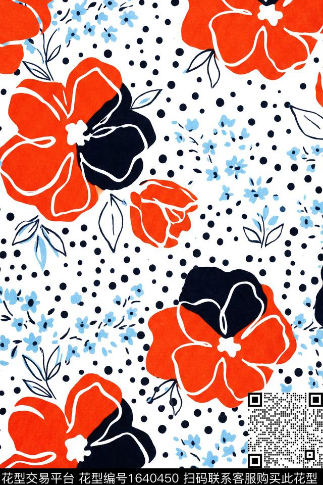 花卉大花波点数码印花花型下载（图片编号: 1640450） - 瓦栏（Walan）