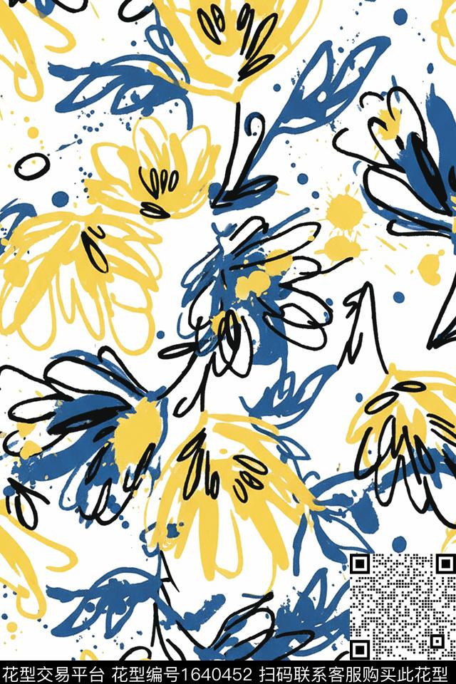 花卉抽象花卉数码印花花型下载（图片编号: 1640452） - 瓦栏（Walan）