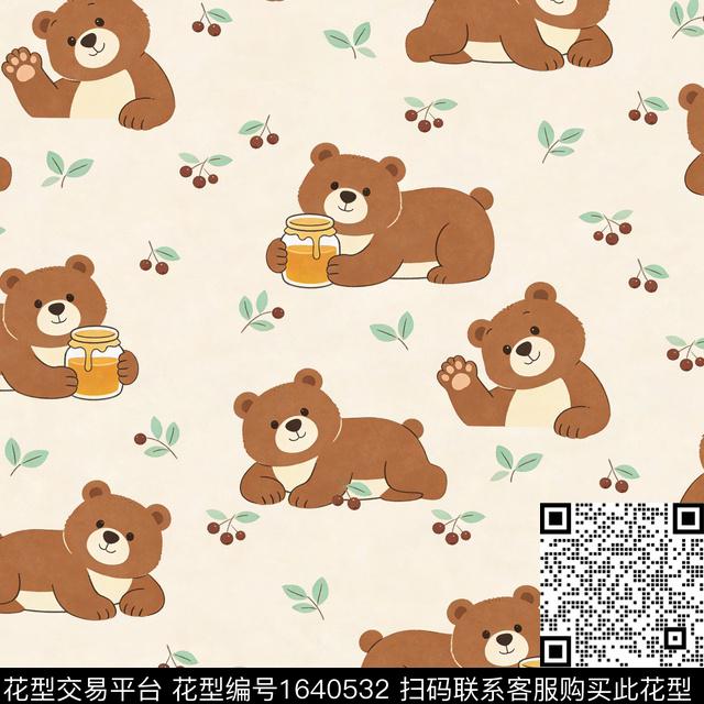蜂蜜卡通熊数码印花花型下载（图片编号: 1640532） - 瓦栏（Walan）