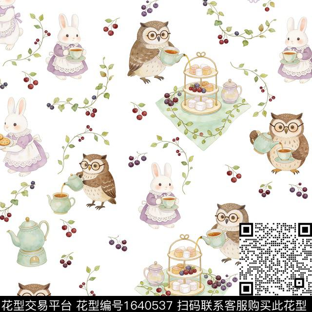 动物卡通下午茶数码印花花型下载（图片编号: 1640537） - 瓦栏（Walan）