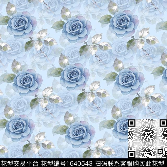 花卉水彩花卉影花数码印花花型下载（图片编号: 1640543） - 瓦栏（Walan）