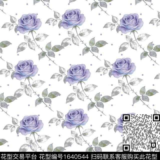 花卉水彩花卉波点数码印花花型下载（图片编号: 1640544） - 瓦栏（Walan）
