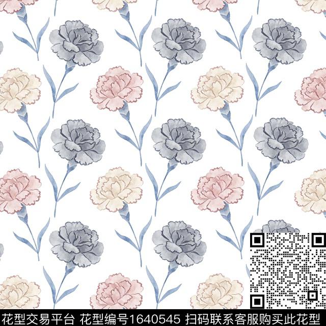 花卉水彩花卉白底花数码印花花型下载（图片编号: 1640545） - 瓦栏（Walan）