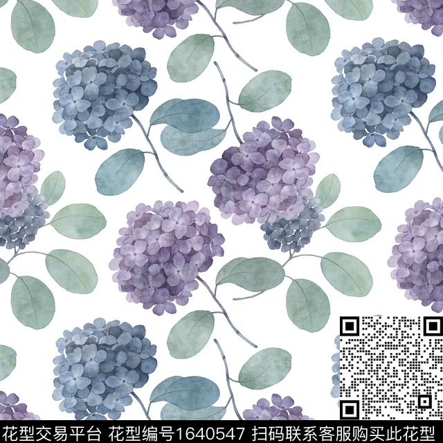 花卉水彩花卉绣球花数码印花花型下载（图片编号: 1640547） - 瓦栏（Walan）