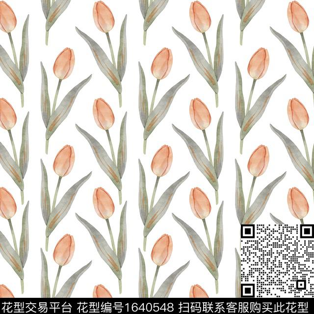 花卉水彩花卉郁金香数码印花花型下载（图片编号: 1640548） - 瓦栏（Walan）