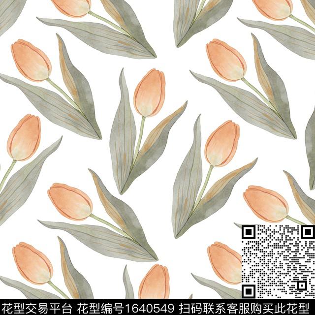 花卉水彩花卉郁金香数码印花花型下载（图片编号: 1640549） - 瓦栏（Walan）