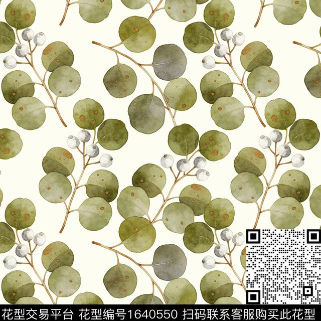 植物叶子水彩数码印花花型下载（图片编号: 1640550） - 瓦栏（Walan）