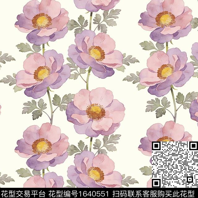 花卉水彩花卉数码印花花型下载（图片编号: 1640551） - 瓦栏（Walan）