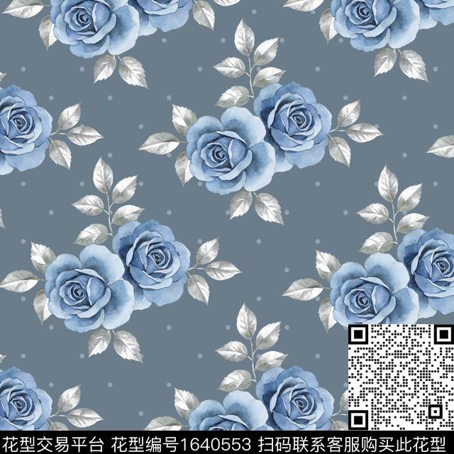 花卉水彩花卉波点数码印花花型下载（图片编号: 1640553） - 瓦栏（Walan）