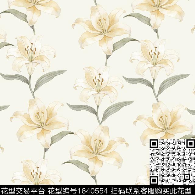 花卉百合水彩花卉数码印花花型下载（图片编号: 1640554） - 瓦栏（Walan）