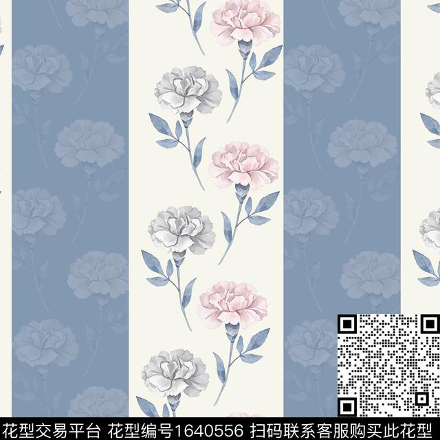 花卉条纹影花数码印花花型下载（图片编号: 1640556） - 瓦栏（Walan）