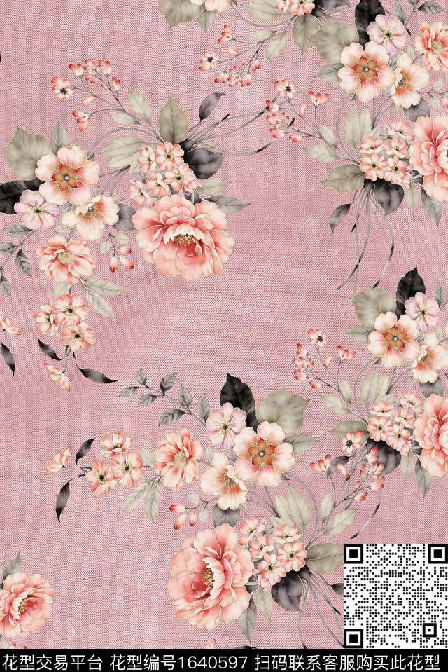 年轻女装满版散花花卉数码印花花型下载（图片编号: 1640597） - 瓦栏（Walan）